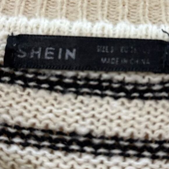 Shein Black White Striped Button Front Sweater Women’s M Soft Knit Pullover - Picture 3 of 6